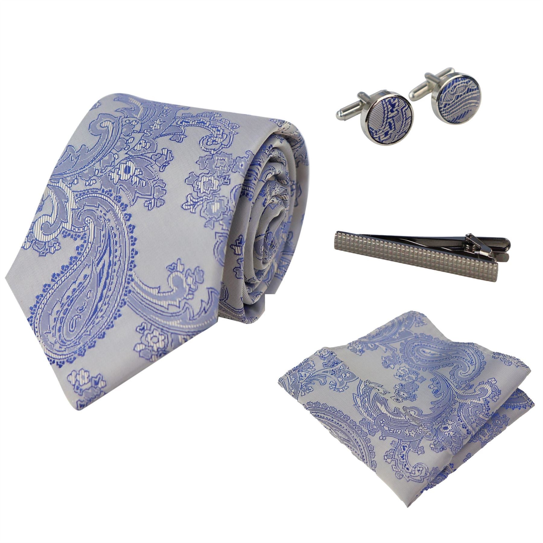 Paisley Neck Tie Gift Set Pocket Square Cuff Links Tie Floral Satin