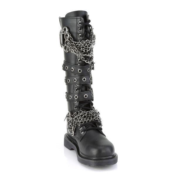 Mens Biker Boots Demonia Bolt-450 Goth Punk Rock Chain Knee High Combat Boots - Knighthood Store