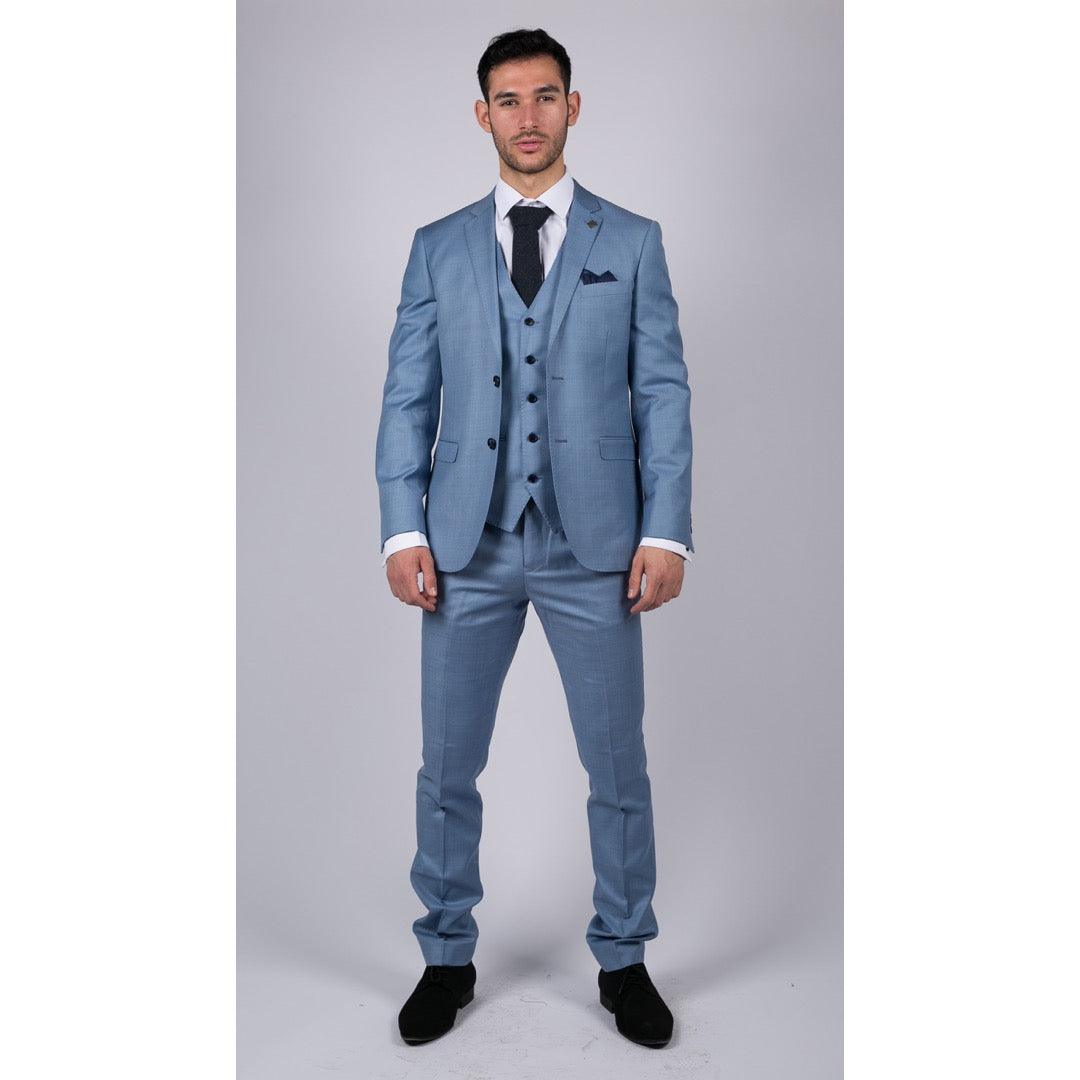 Mens Light Blue Sky 3 Piece Suit Classic Stitch Wedding Summer Prom Classic - Knighthood Store