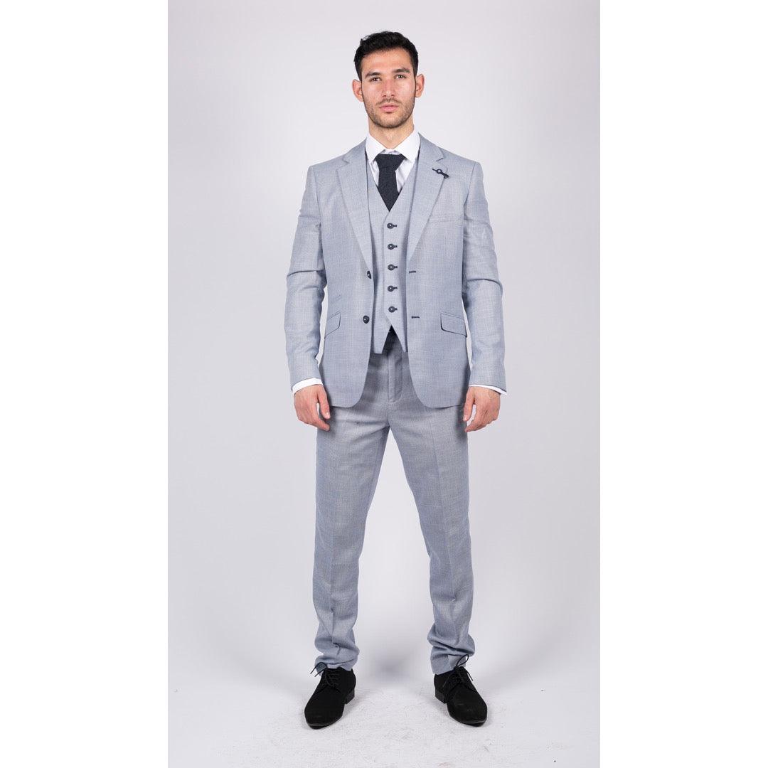 Mens 3 Piece Suit Light Blue Summer Linen Tailored Fit Wedding Prom Classic - Knighthood Store
