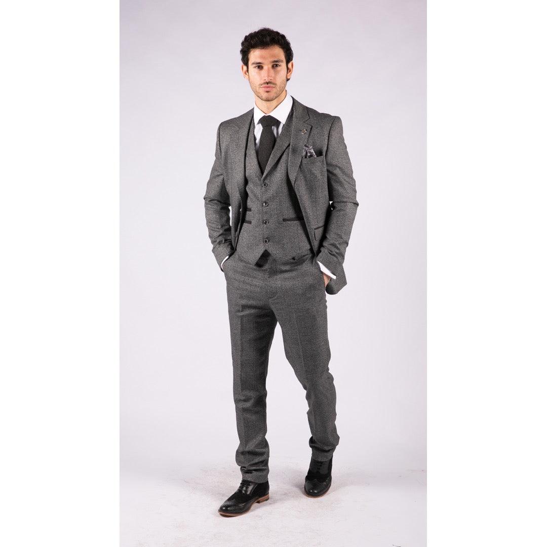 Mens Classic 3 Piece Suit Prince Of Wales Check Grey Tailored Fit Vintage Wedding - Knighthood Store