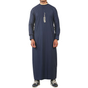 Men's Thobe Jubba Nehru Round Collar Islamic Clothing Muslim Kaftan Embroidery Eid Robe Saudi