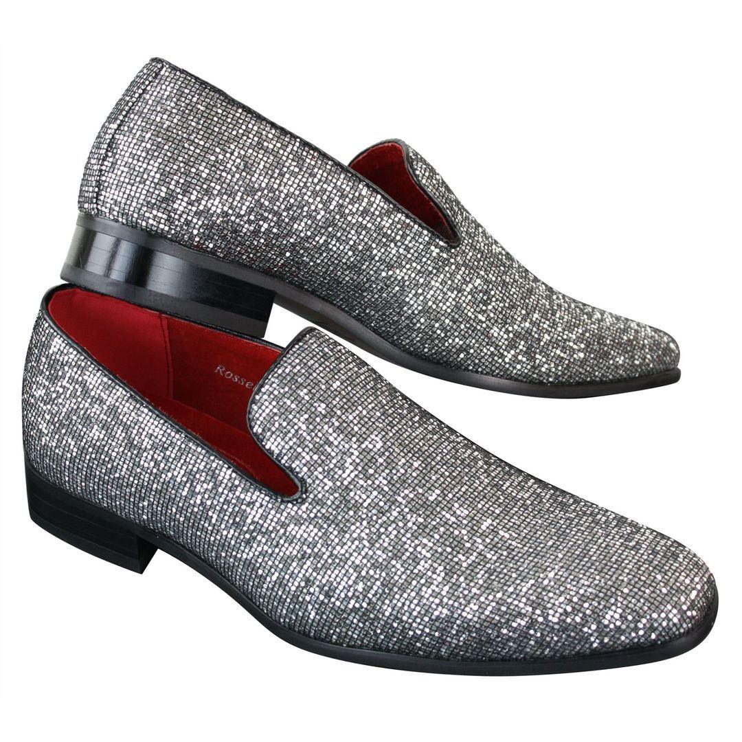 Mens Shiny Silver Gold Black Slip On Glitter Shoes Party Smart Patent Leather - Knighthood Store