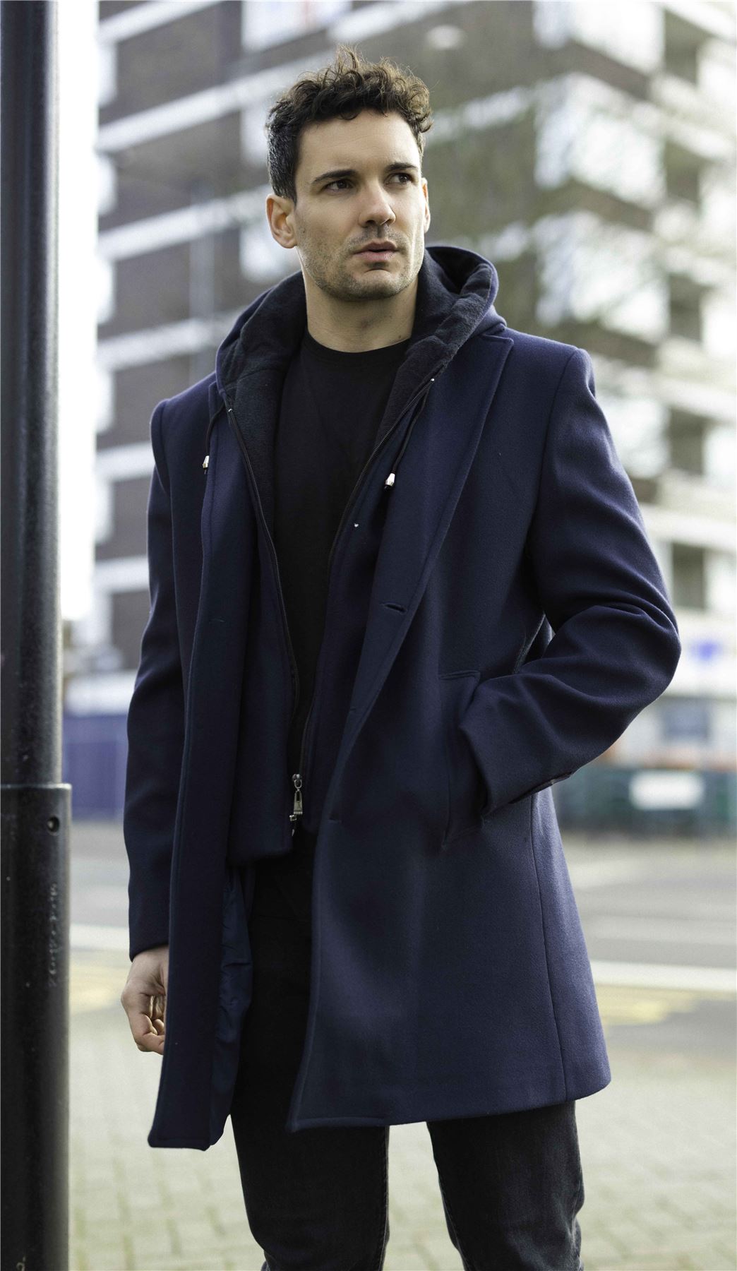 Men's Hooded Wool Blend Classic Overcoat