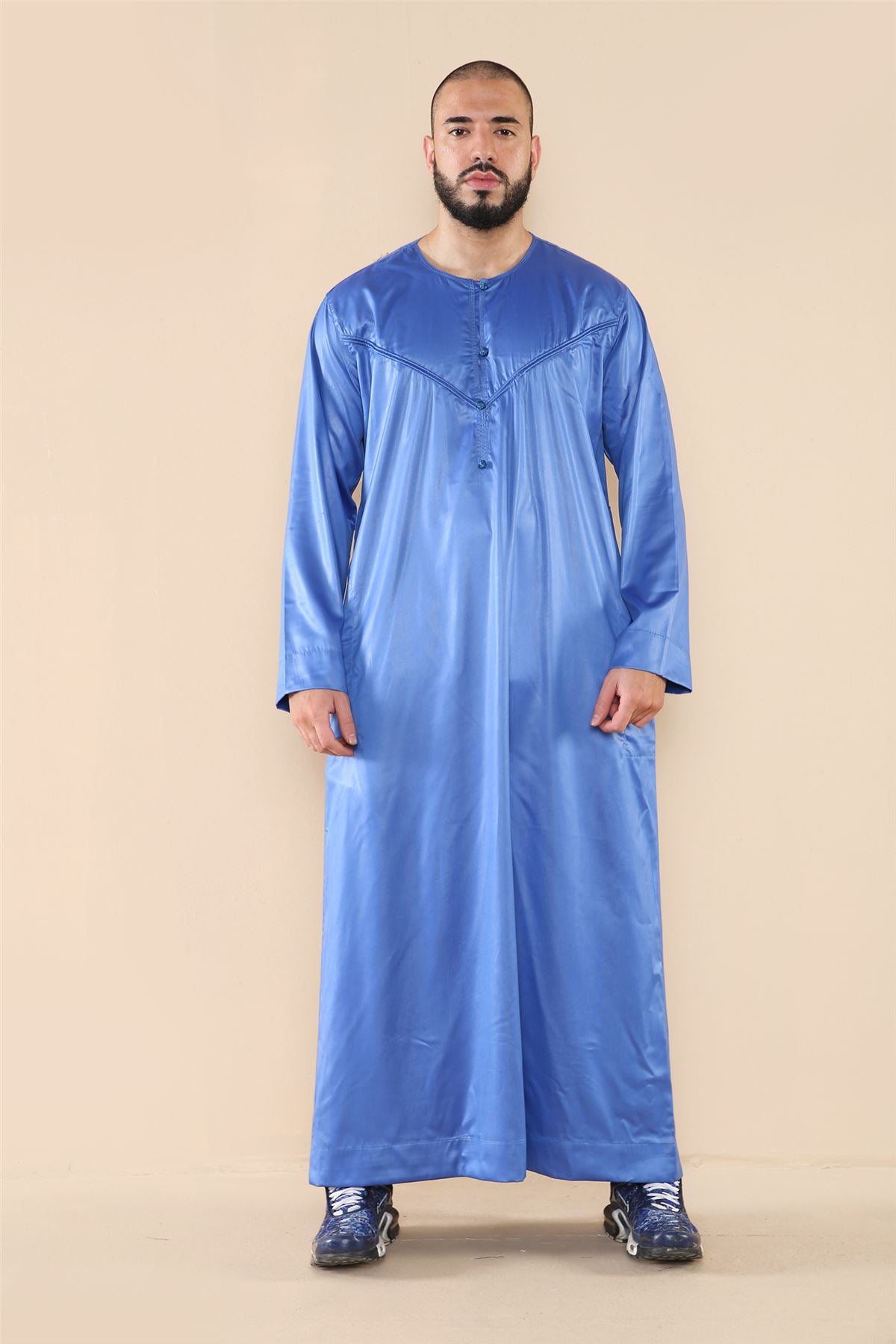 Mens Thobe Jubba Islamic Clothing Muslim Kaftan Emirati Omani Robe Satin Shiny