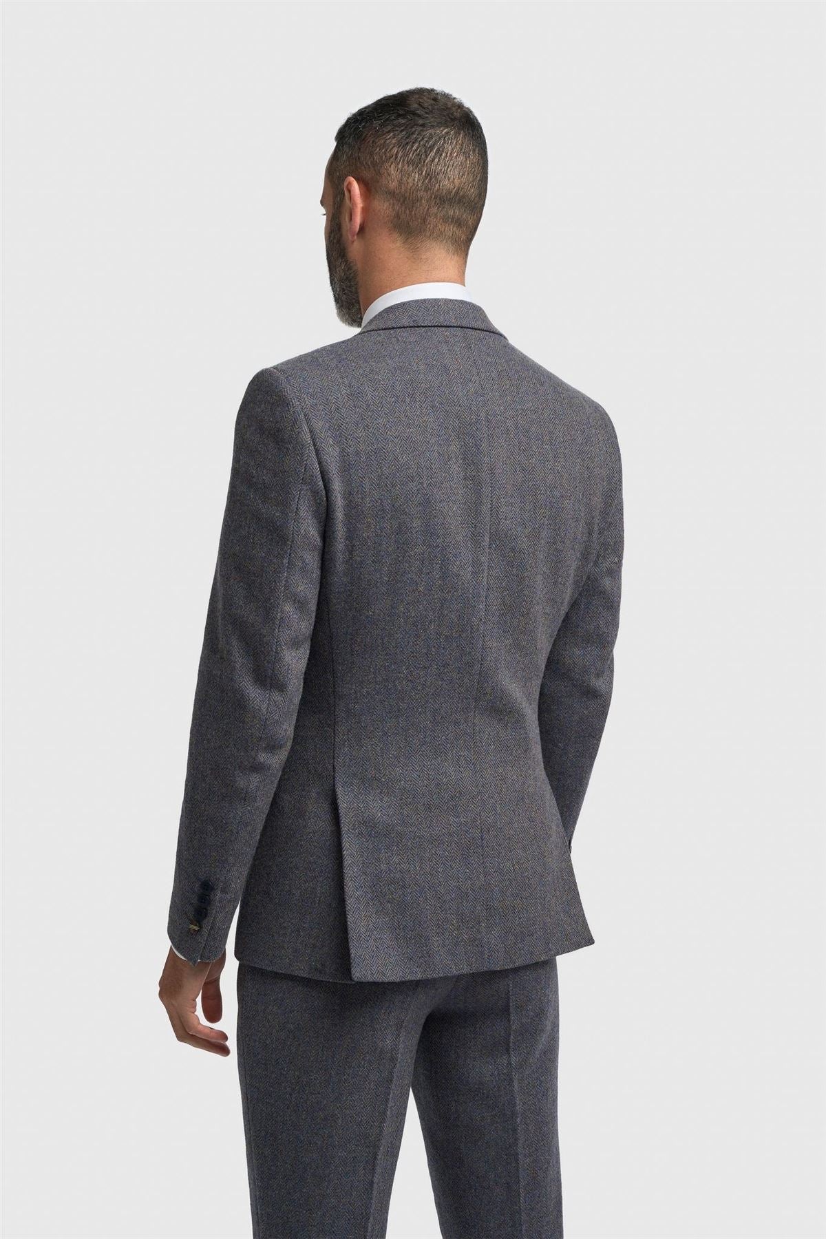 Thomas - Men's Navy Classic Herringbone Tweed Blazer