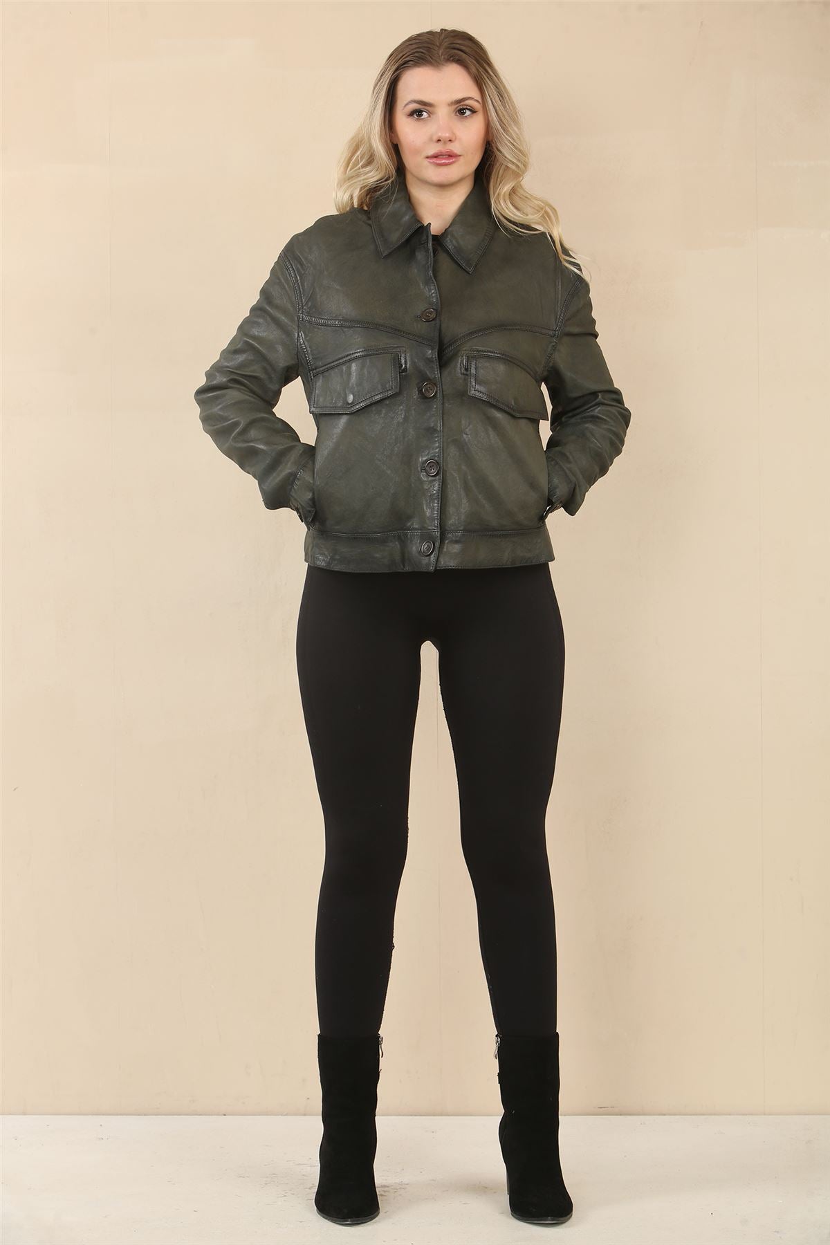 Women's Retro Classic Collar Biker Leather Jacket