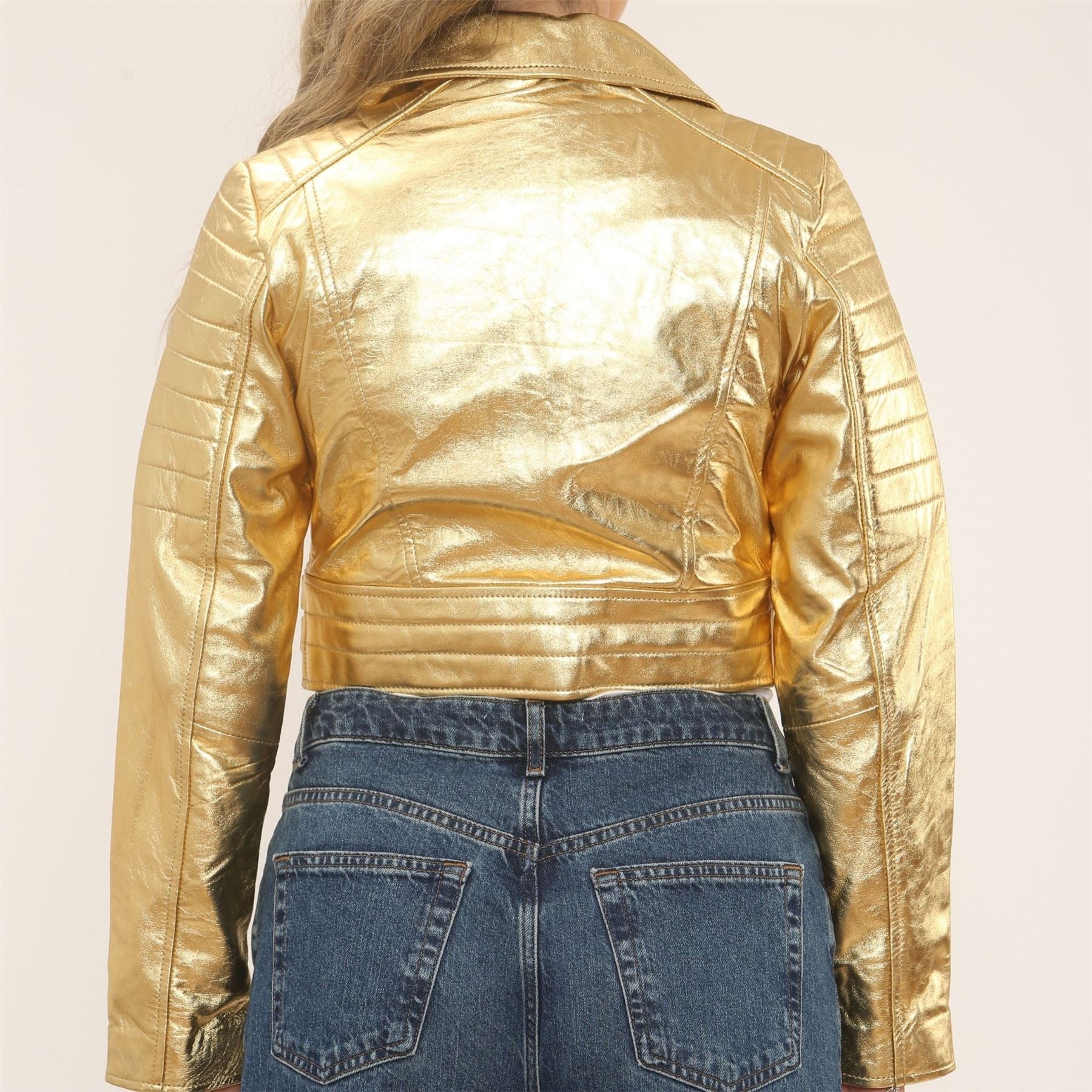 Women's Real Leather Short Cropped Length Biker Jacket