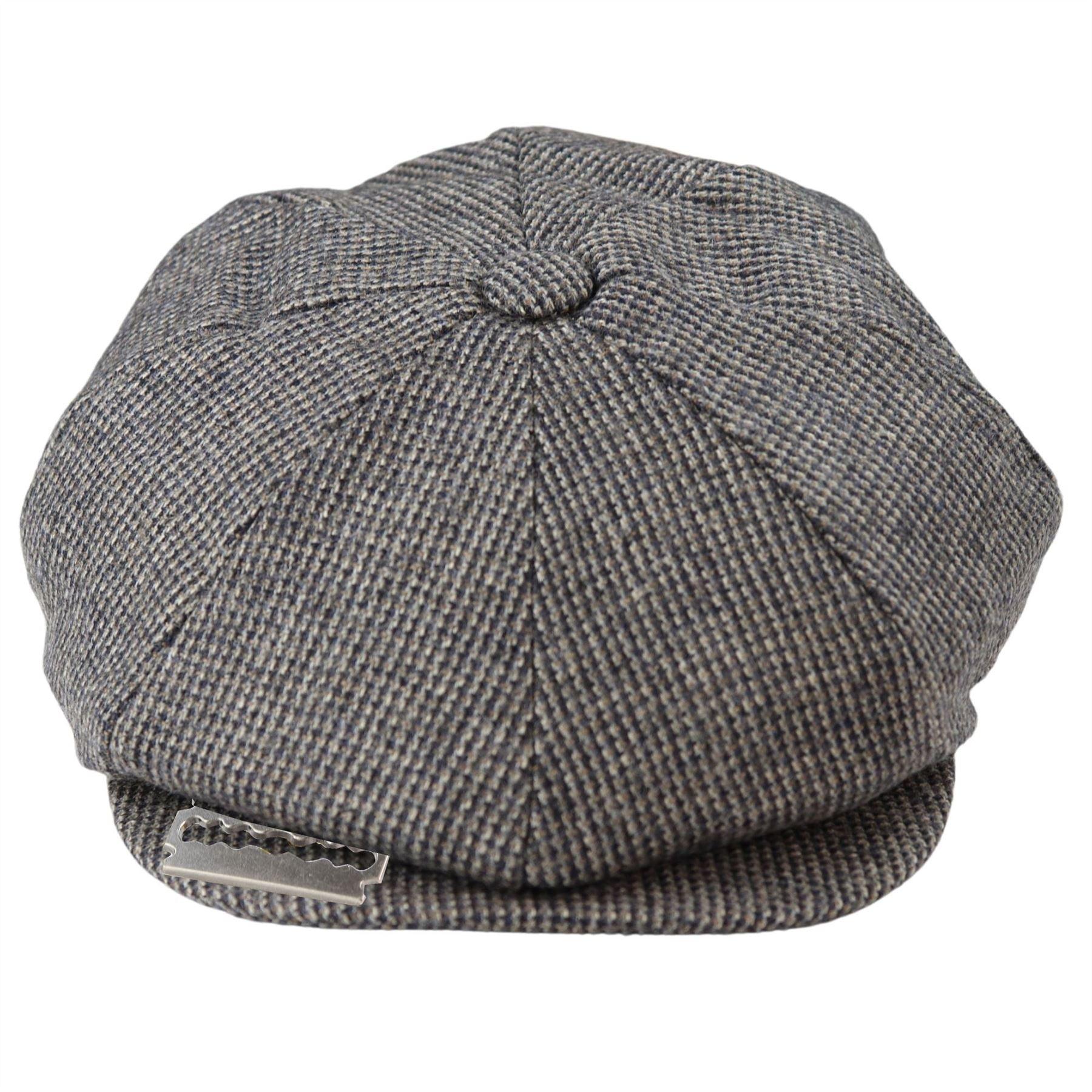 Mens 8 Panel Razor Baker Boy Hat Wool Tweed Shelby Newsboy Flat Cap Grey - Knighthood Store