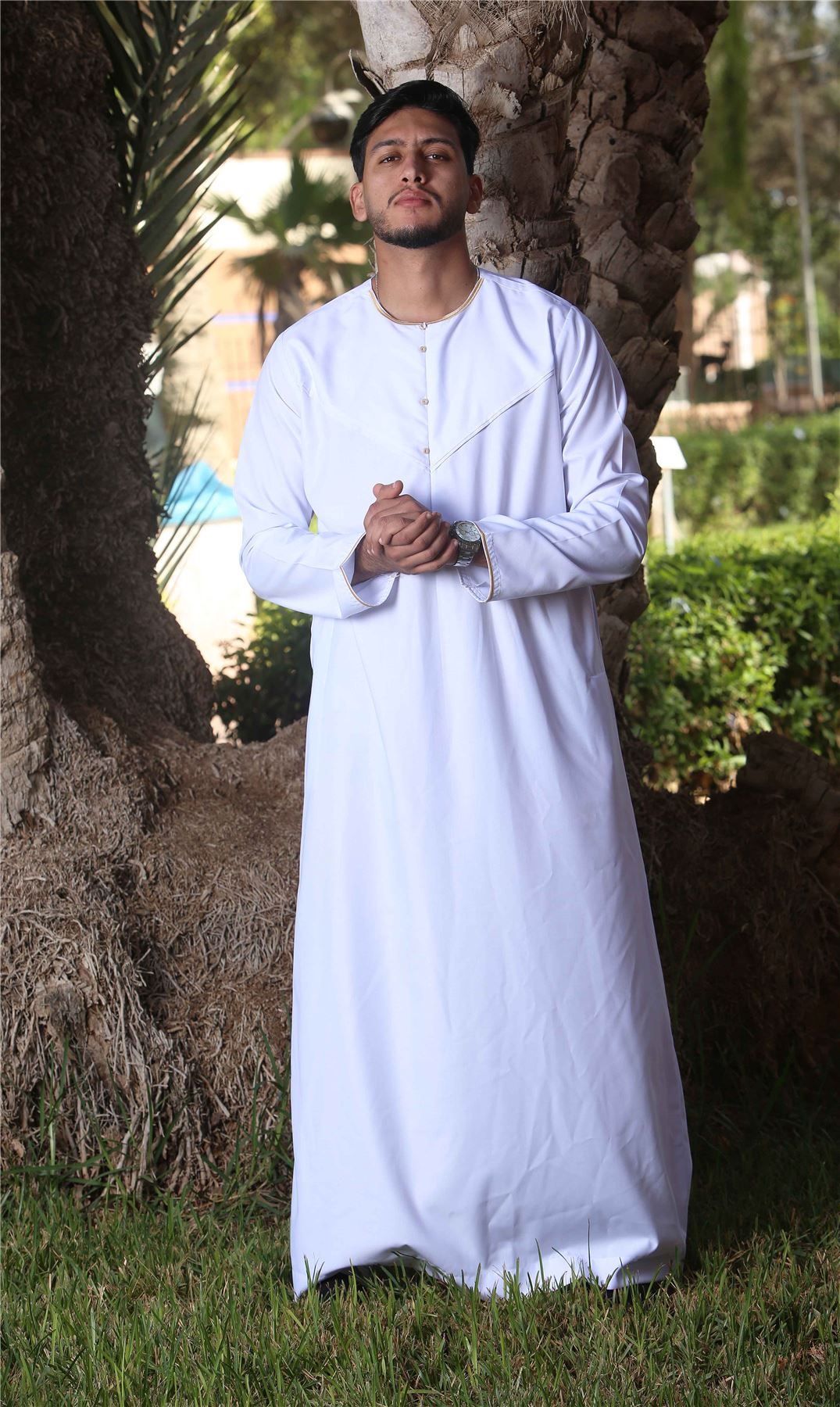 Men's Thobe Emirati Omani Jubba Islamic Clothing Muslim Kaftan Eid Robe Arab Gold Embroidery