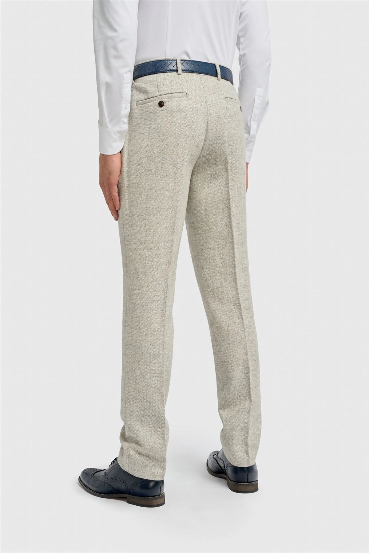 Thomas - Men's Grey Wool Blend Herringbone Tweed Trousers