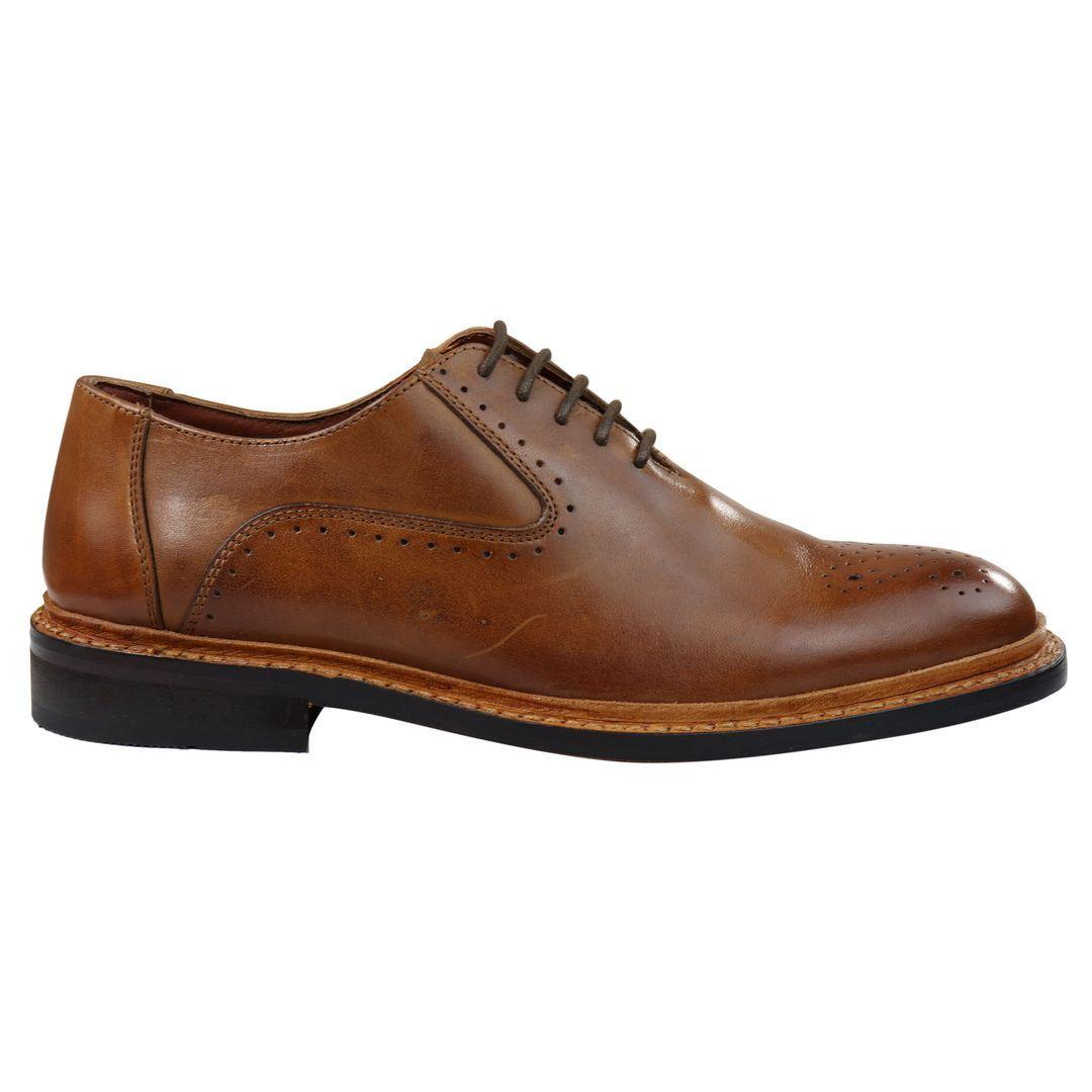 Mens Brogue Oxford Shoes Tan Brown Black Laced Leather Goodyear Welted - Knighthood Store