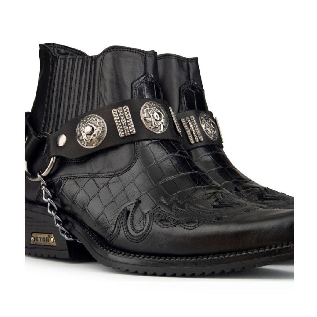 Mens Real Leather Crocodile Cowboy Ankle Boots Chain Western Cuban Heel Dancing - Knighthood Store