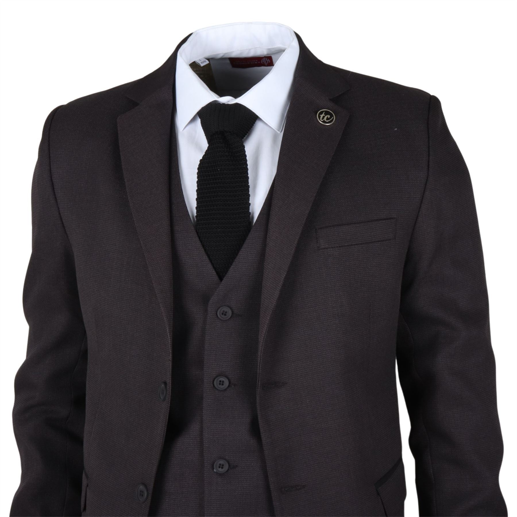 Men's Suit 3 Piece Charcoal Grey Classic Birdseye Wedding Formal Dress