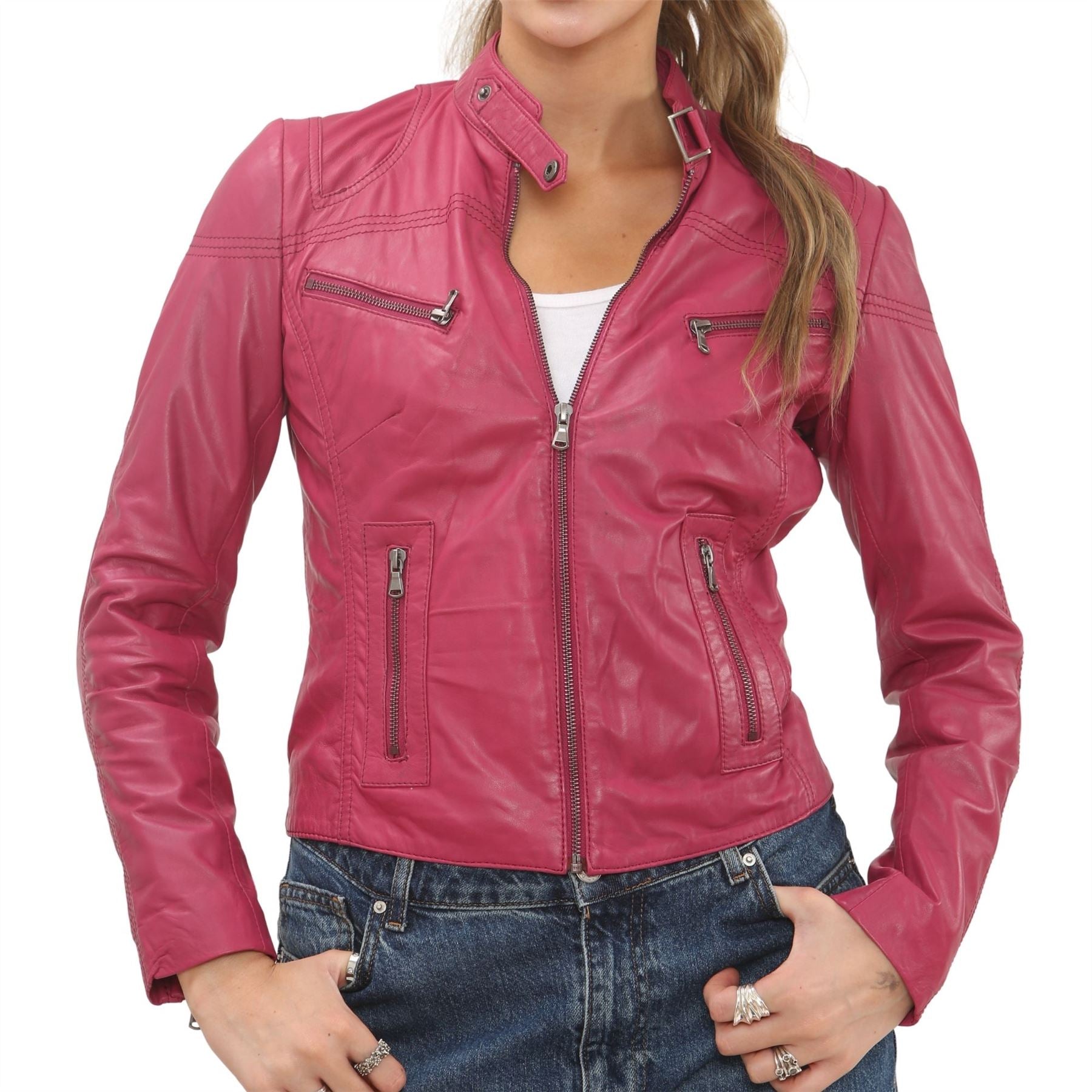 Women's Real Leather Classic Racer Style Biker Jacket