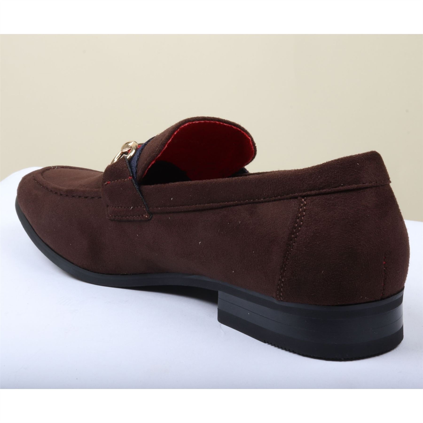 Men's Suede Leather Lined Gold Buckle Loafers