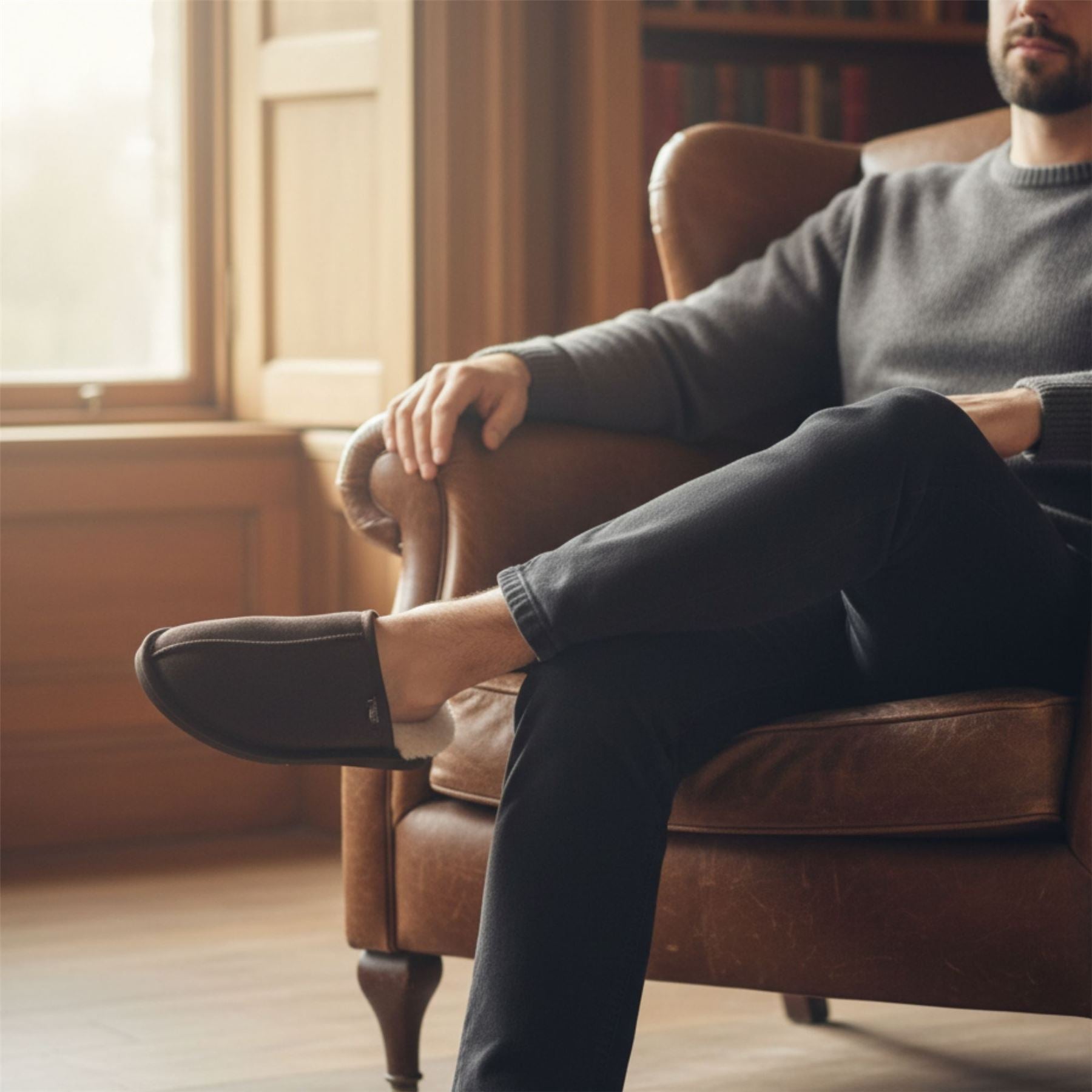 Highland - Men's Genuine Sheepskin Suede Mule Slippers