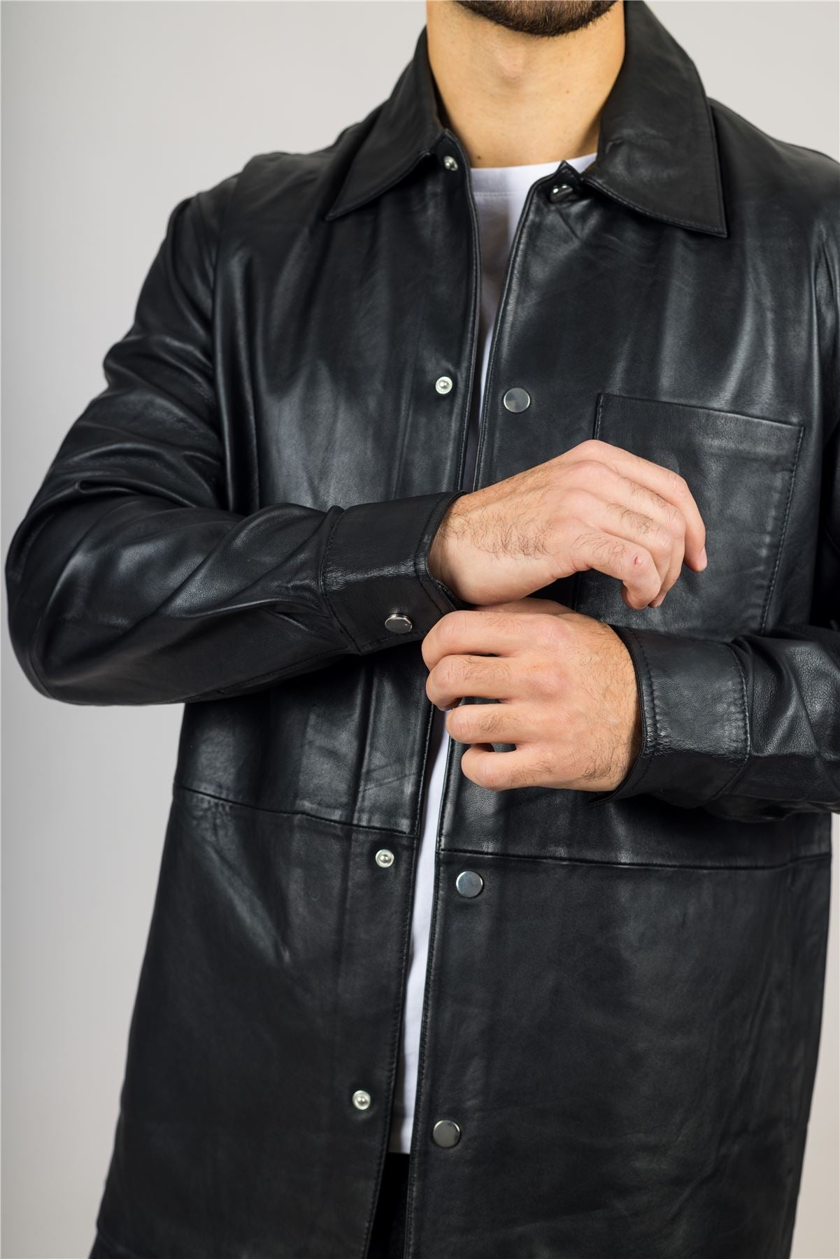 Men's Leather Shirt Western Trucker Jacket