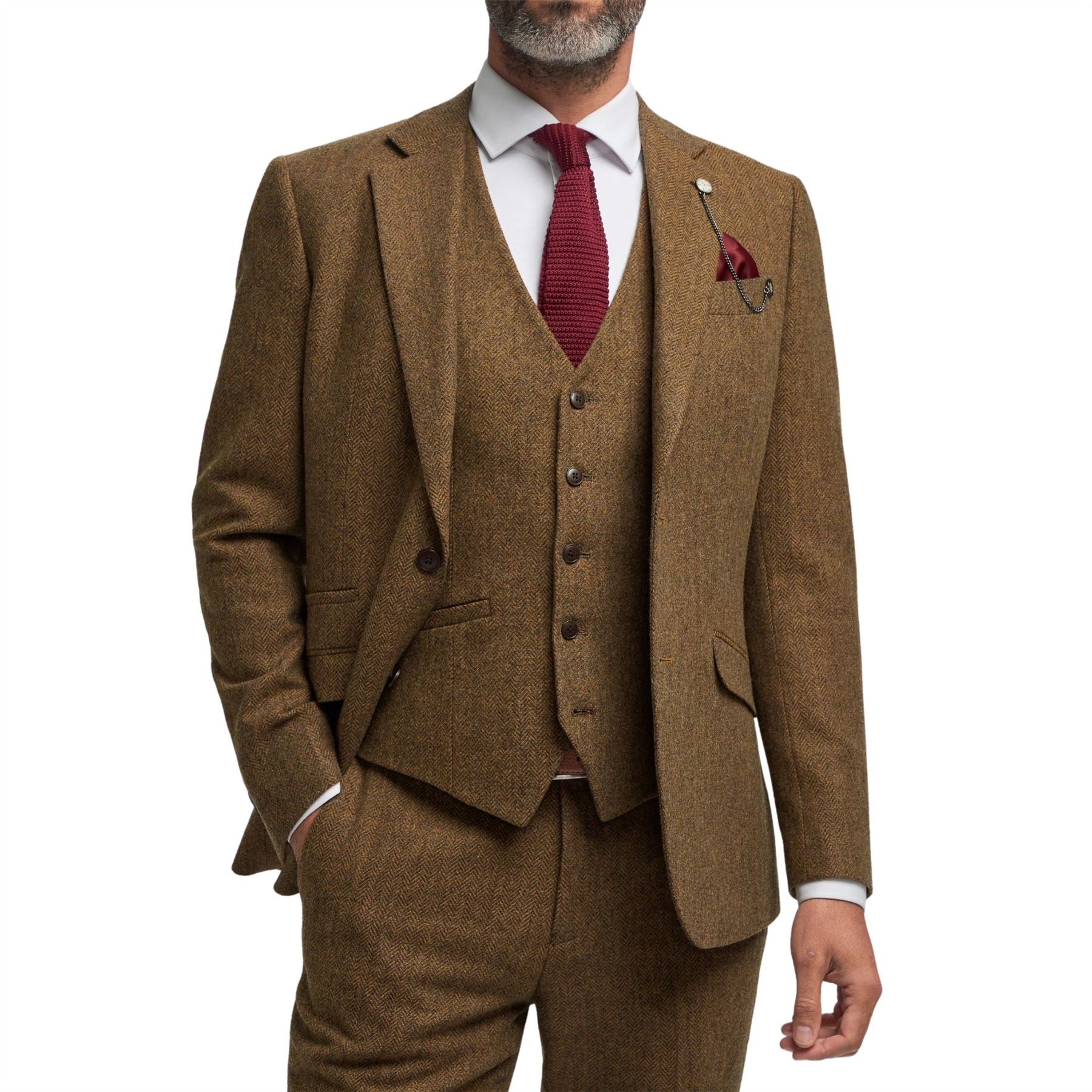 Thomas - Men's Brown Classic Herringbone Tweed Blazer
