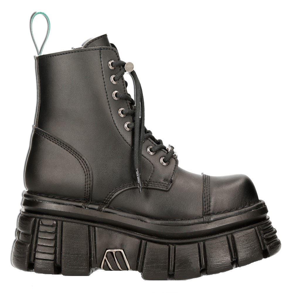 New Rock M-NewMILI083-VS2 VEGAN BOOTS Combat Black Leather Platform Biker Shoes - Knighthood Store