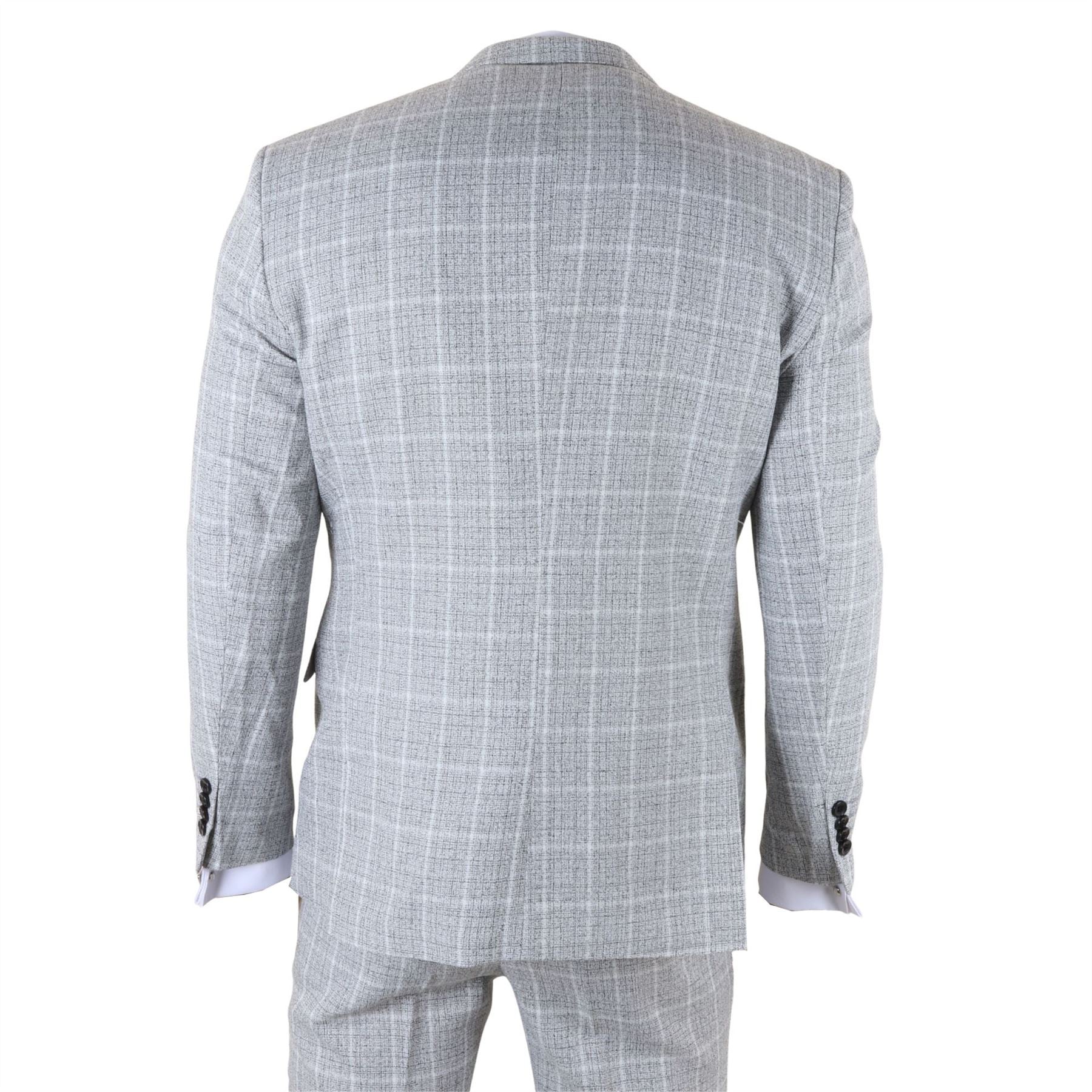 IM11 - Men's Grey 3 Piece Tailored Fit Check Suit