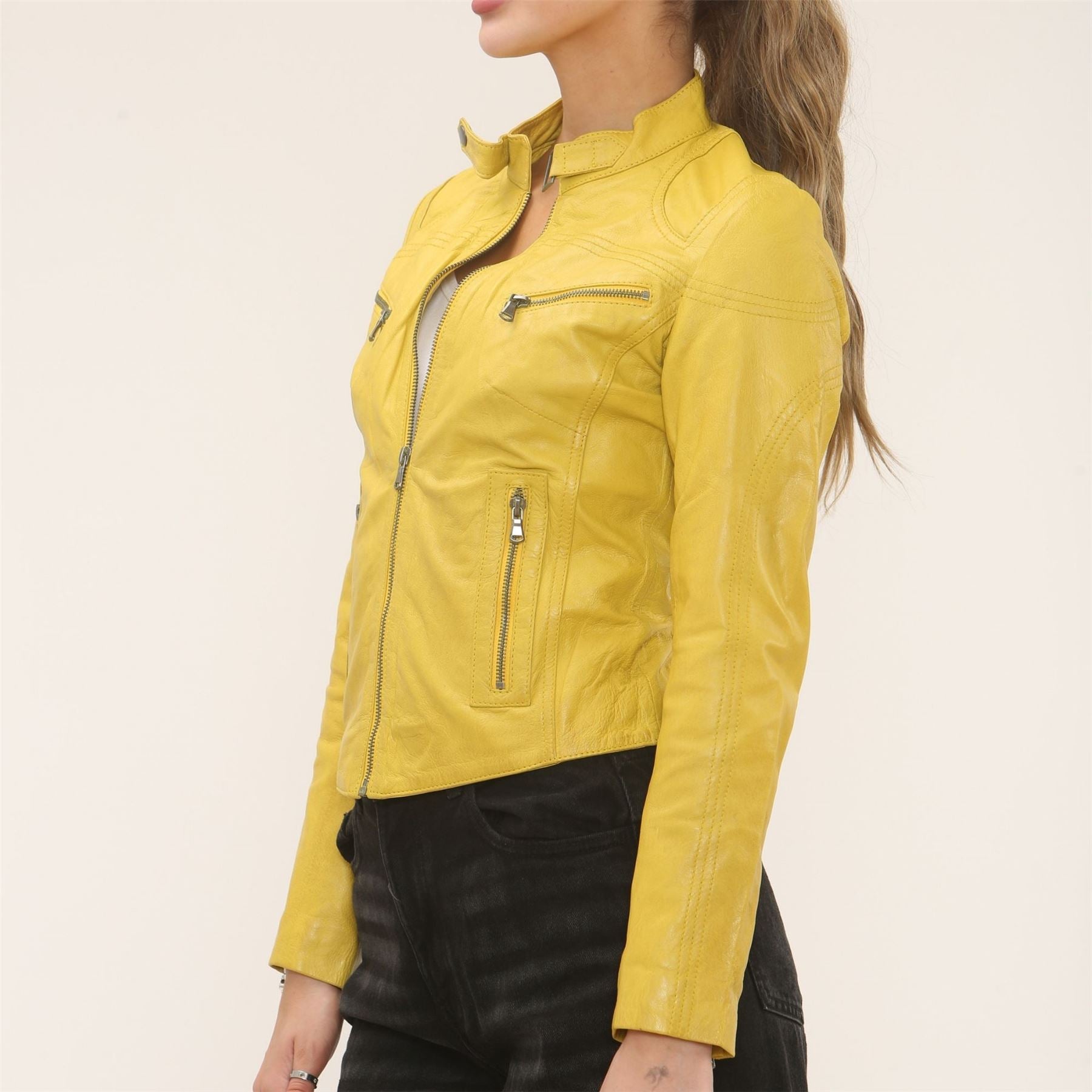 Women's Real Leather Classic Racer Style Biker Jacket