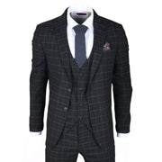 Men's Suit Black Checked Tailored Fit 3 Piece Formal Dress