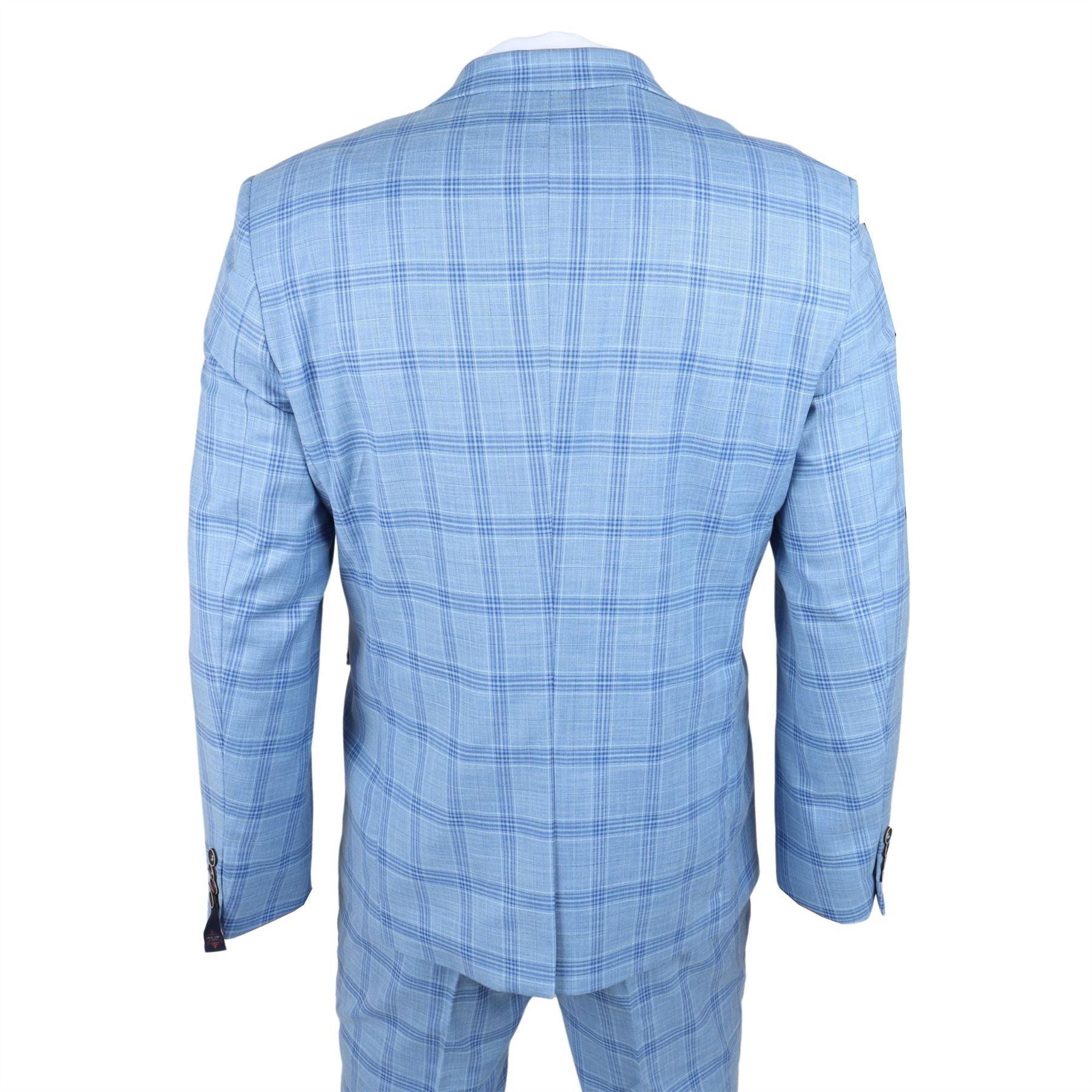 Men's Blazer Light Blue Checked Classic Sport Coat Plaid Tailored Fit - Knighthood Store