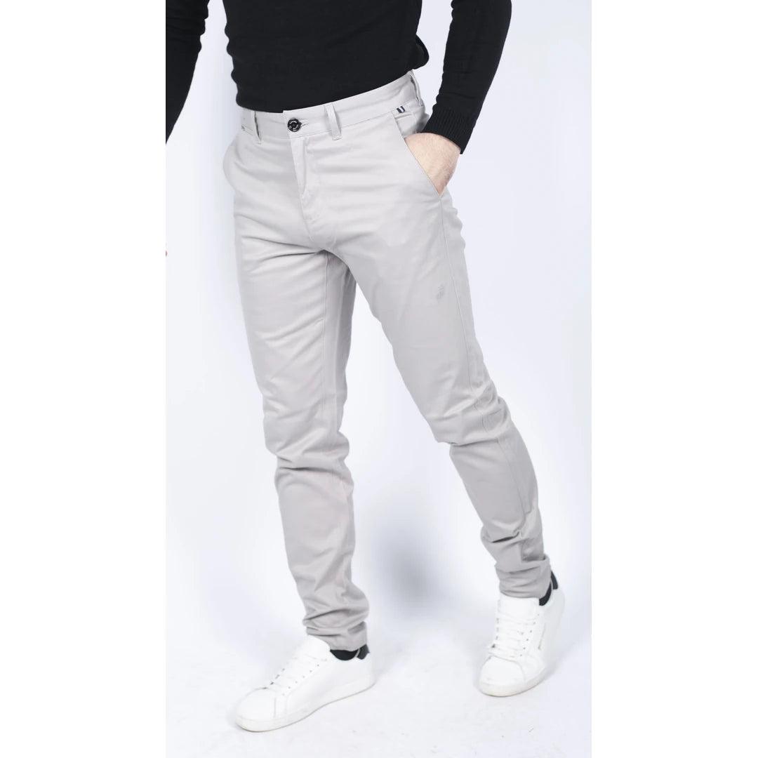 Mens Regular Chino Jeans Trousers Stretch Classic Smart Casual Tailored Fit - Knighthood Store