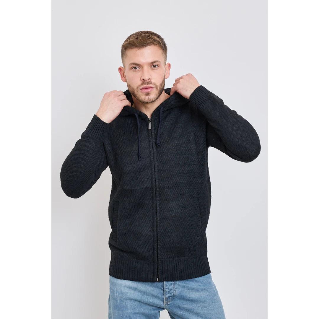 Mens Hoodie Jumper Jacket Fleece Fur Lined Top Knitted Warm Winter Casual Zipped - Knighthood Store