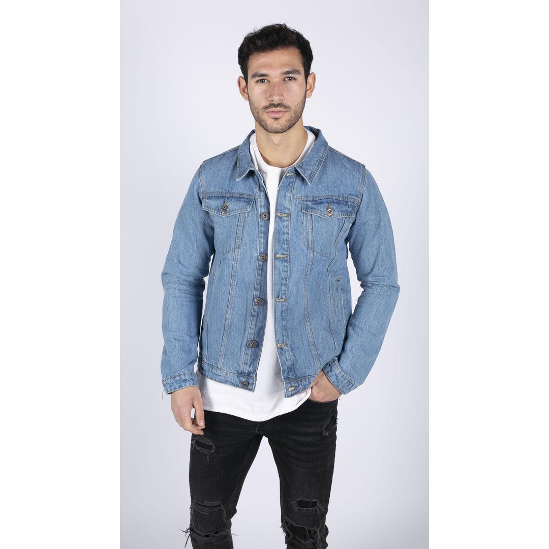 Mens Classic Denim Jacket Jeans Black Stonewash Blue Short Vintage 80s Retro Classic - Knighthood Store