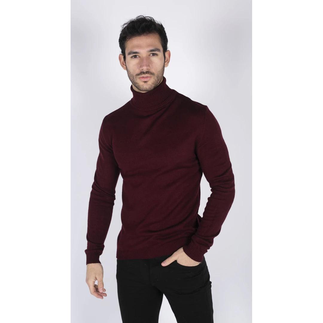 Mens Polar Neck Jumper Roll Neck High Turtle Neck Slim Fit Light Weight - Knighthood Store