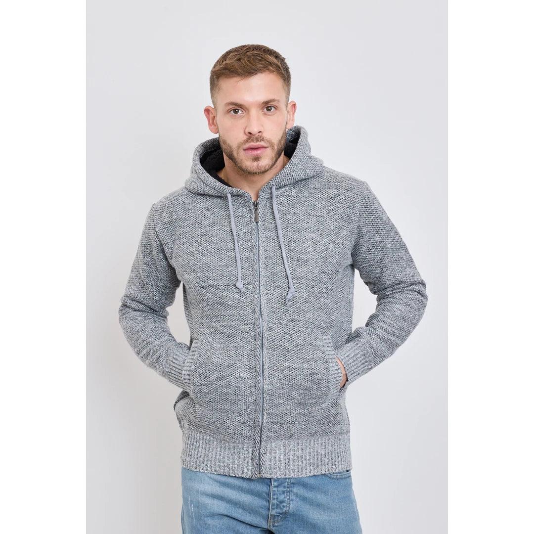 Mens Hoodie Jumper Jacket Fleece Fur Lined Top Knitted Warm Winter Casual Zipped - Knighthood Store