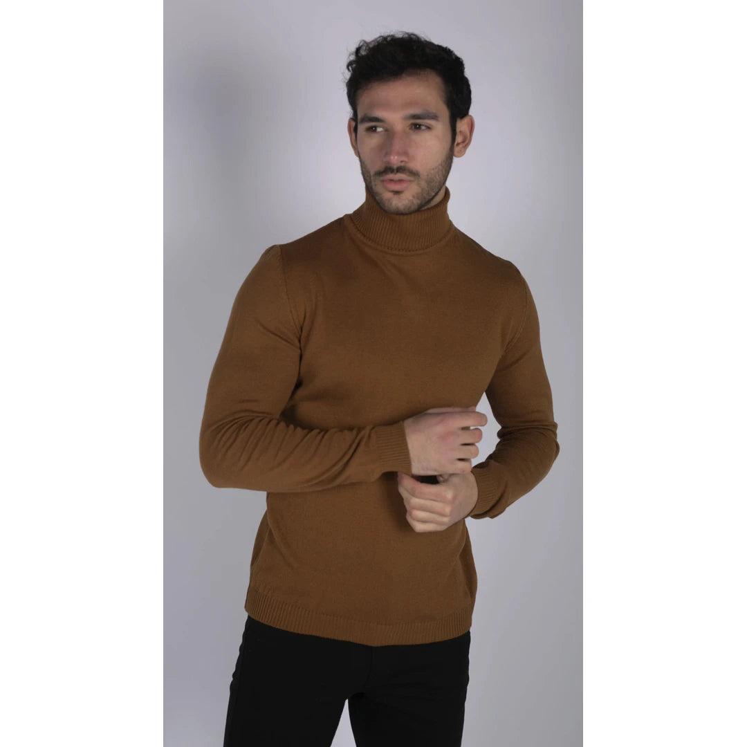 Mens Polar Neck Jumper Roll Neck High Turtle Neck Slim Fit Light Weight - Knighthood Store