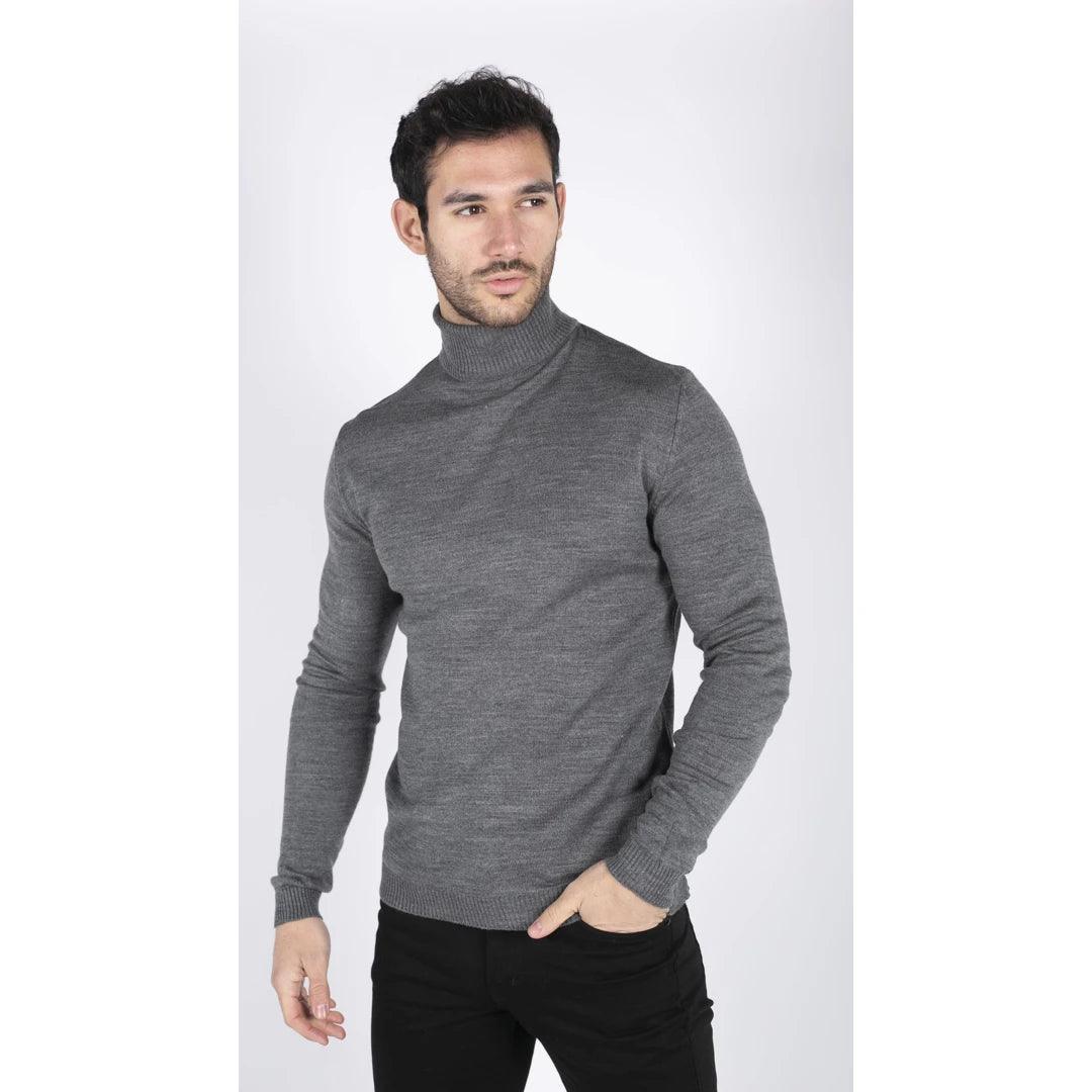Mens Polar Neck Jumper Roll Neck High Turtle Neck Slim Fit Light Weight - Knighthood Store