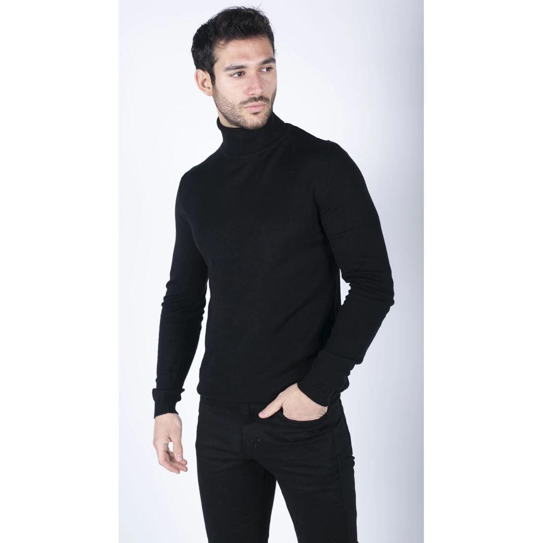 Mens Polar Neck Jumper Roll Neck High Turtle Neck Slim Fit Light Weight - Knighthood Store