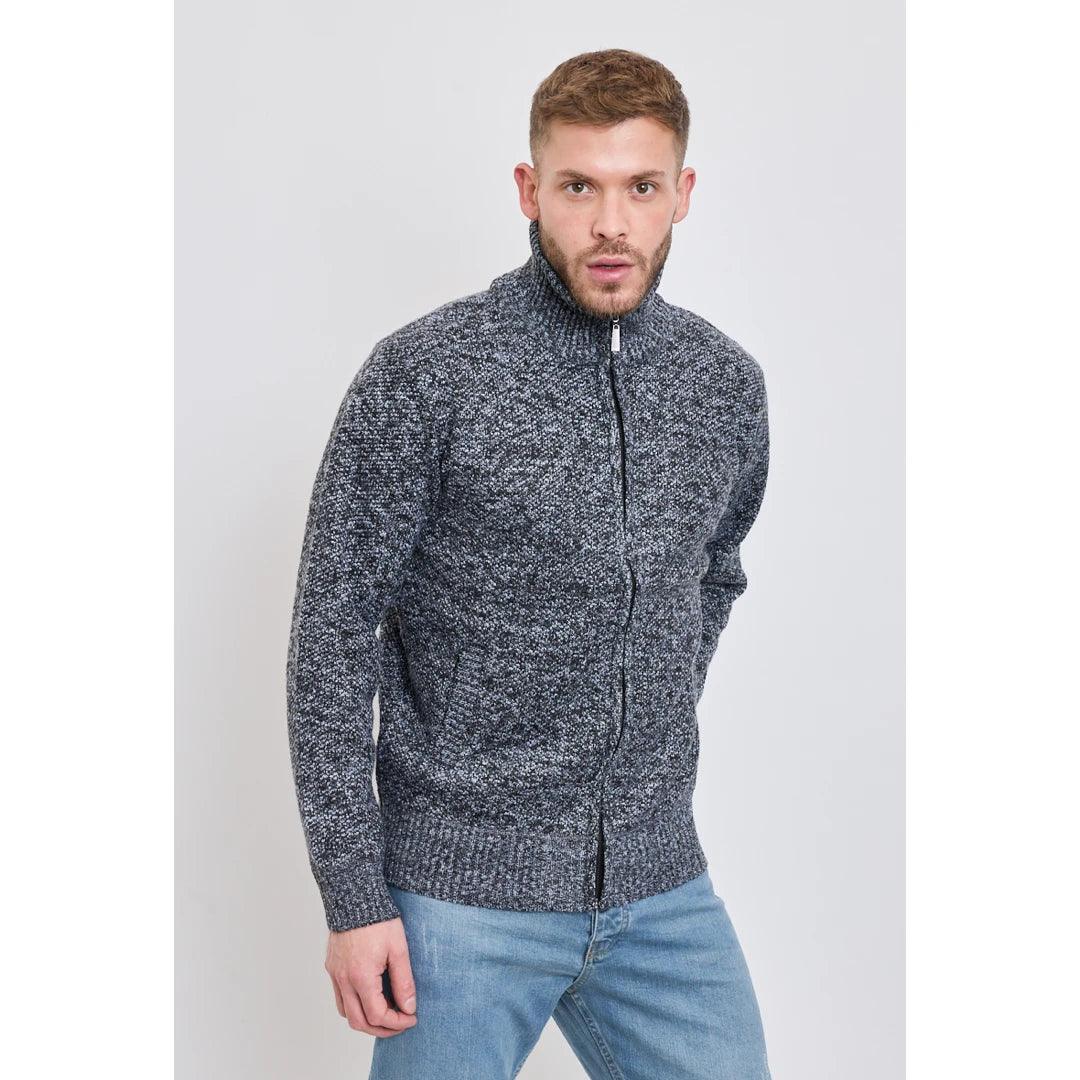 Mens Jumper Jacket Fleece Fur Lined Cardigan Knitted Warm Winter Casual Zipped - Knighthood Store
