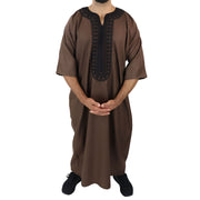Mens Morrocan Thobe Jubba Islamic Clothing Kaftan Dubai Arabic Robe Half Short Sleeve