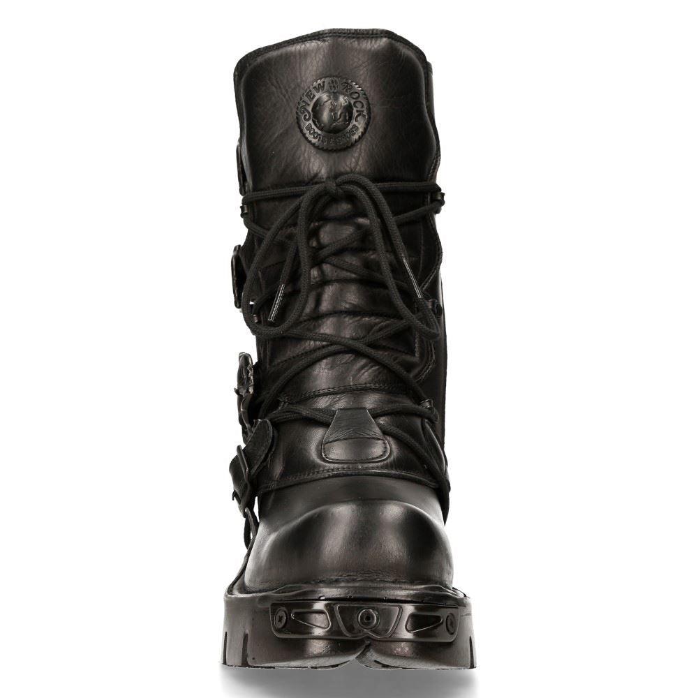 New Rock 391-S18 Black Leather Mid Calf Boots - Knighthood Store
