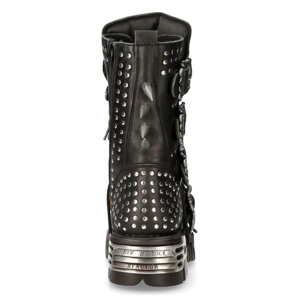 New Rock 1535-S1 Black Leather Military High Boots Metal Spikes Buckles Punk EMO - Knighthood Store