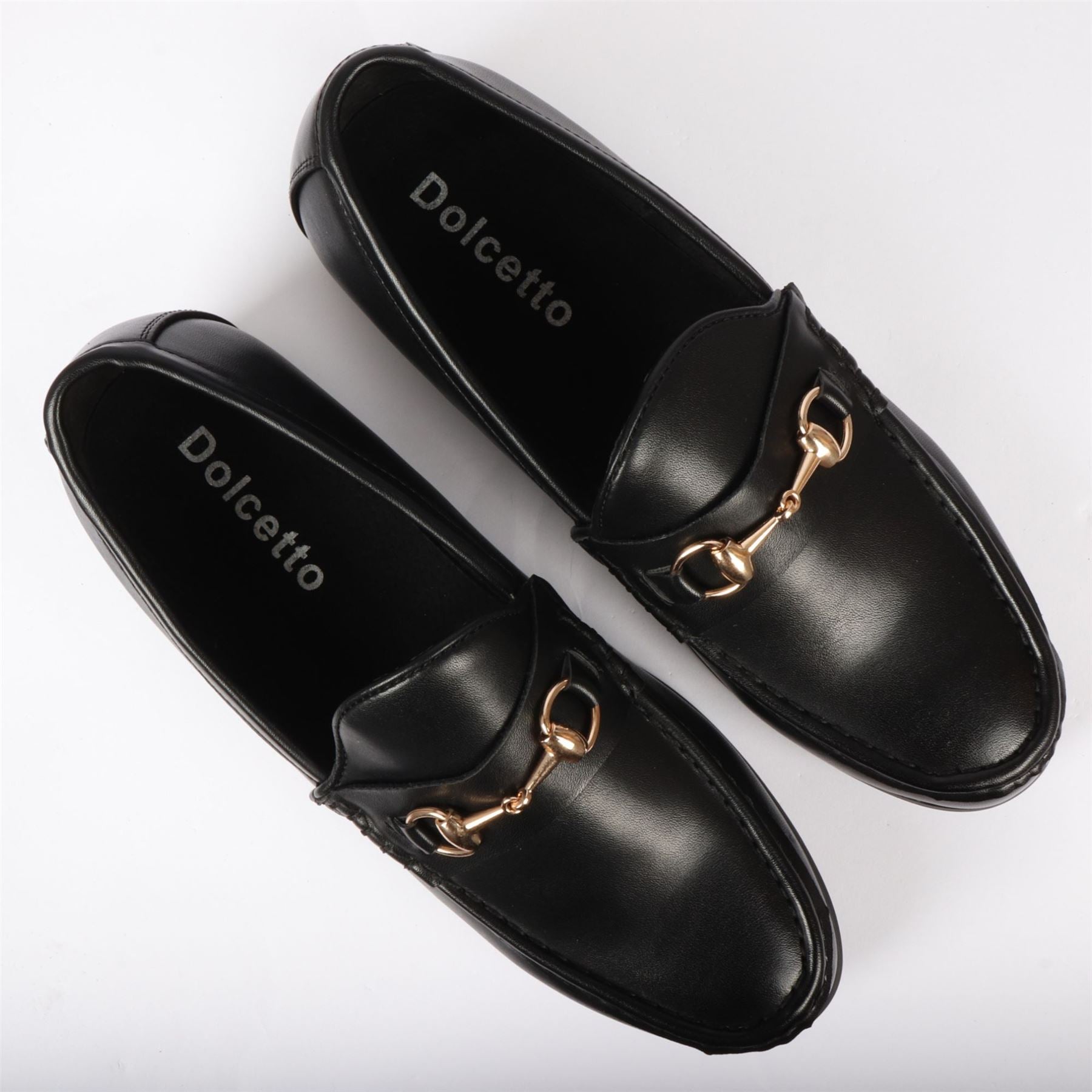 Men's Leather Lined Slip On Gold Buckle Loafers