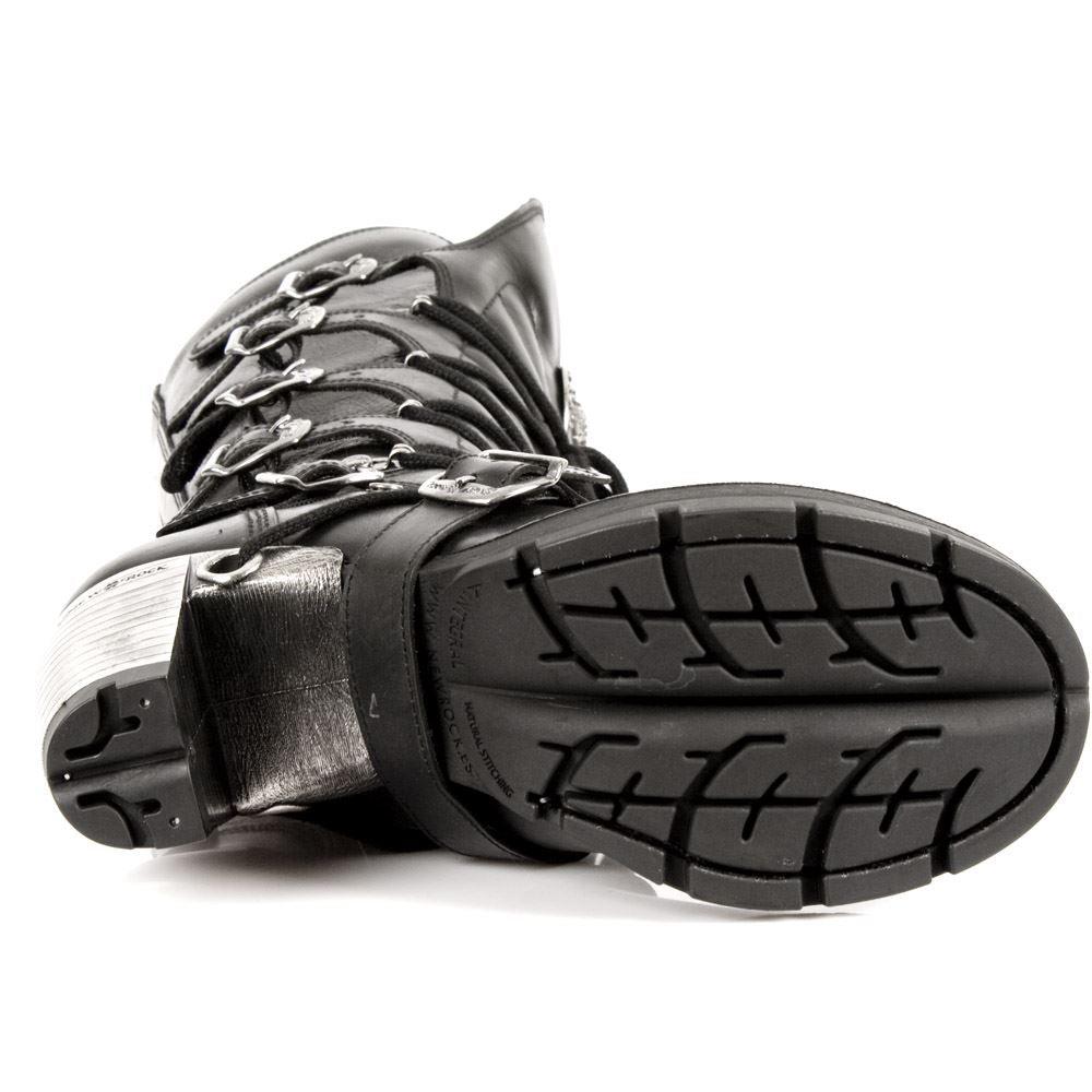 New Rock TR004-S1 Ladies Black 100% Leather Buckle Lace Knee High Biker Boots - Knighthood Store