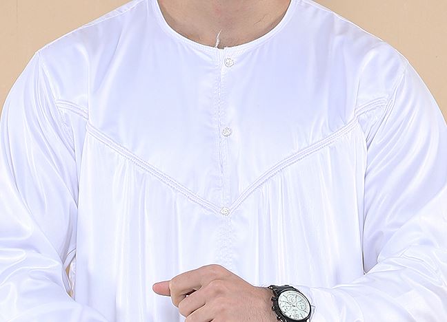 Mens Thobe Jubba Islamic Clothing Muslim Kaftan Emirati Omani Robe Satin Shiny