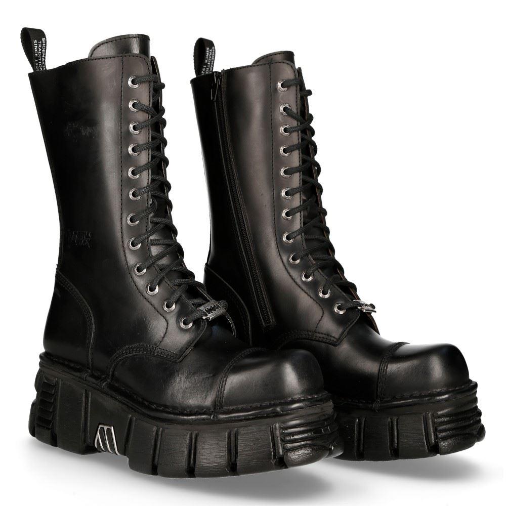New RockM-MILI211C-C1 Unisex Metallic Black 100% Leather Techno Biker Boots - Knighthood Store