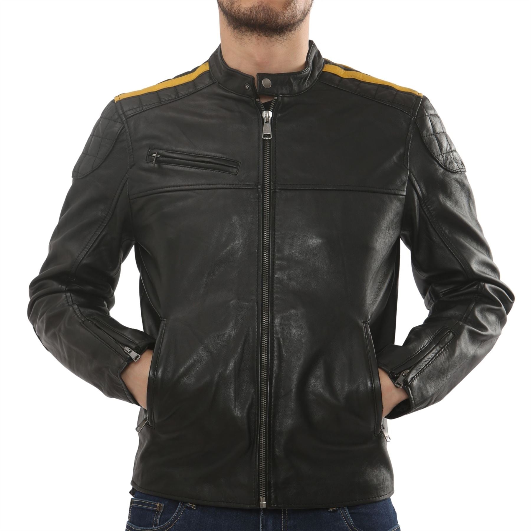 Men's Leather Motorcycle Jacket Distressed Black Biker Coat
