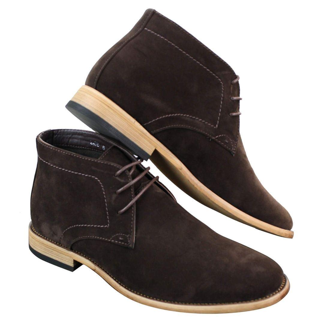 Mens Suede Lace Ankle Chukka Boots Chelsea Dealer Shoes Navy Blue Brown Black PU - Knighthood Store