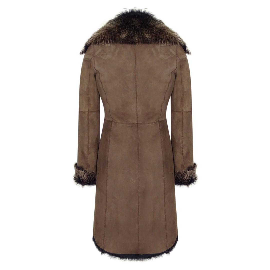 Ladies Women Gold Brown 3/4 Length Warm Luxury Toscana Sheepskin Coat - Knighthood Store