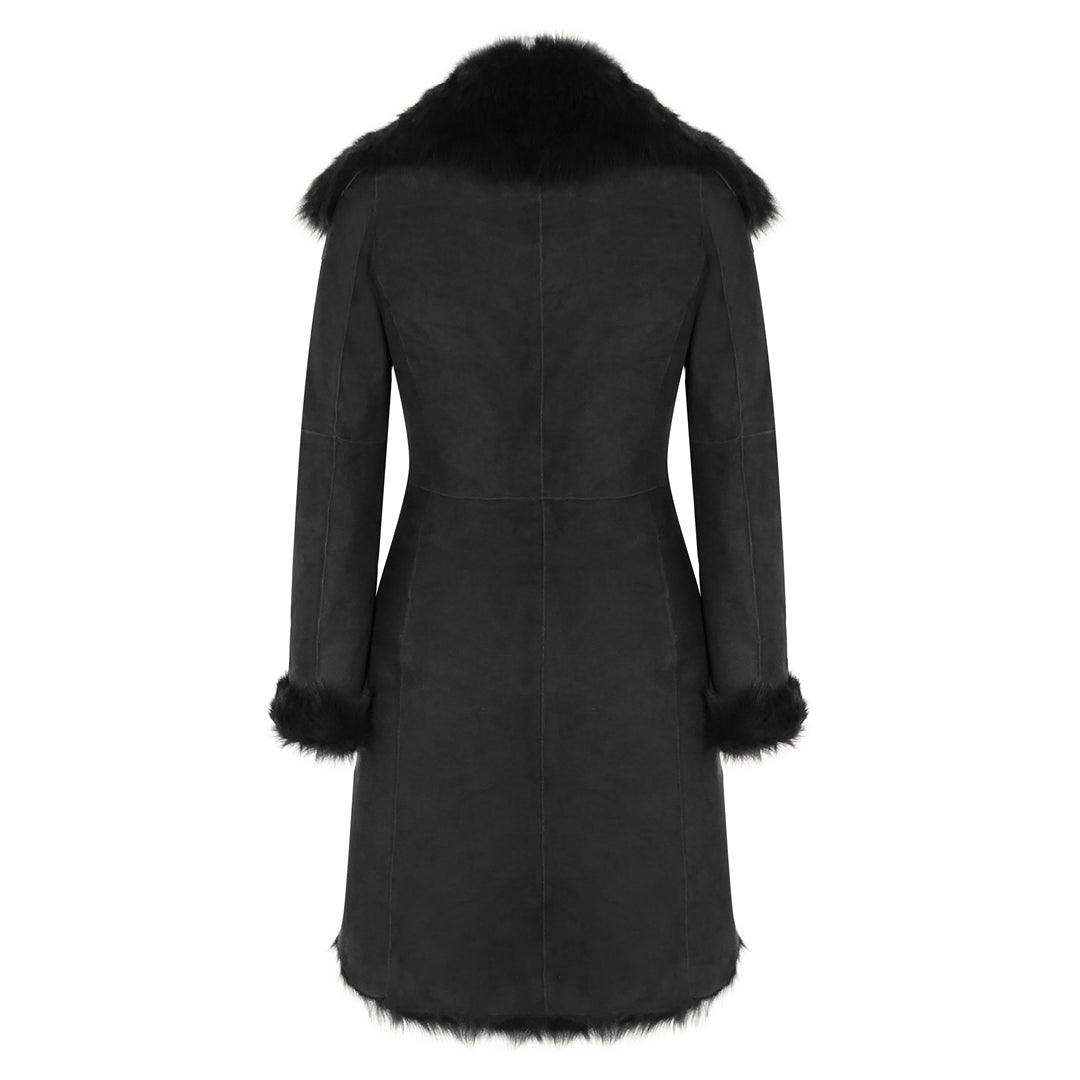Black Luxury 3/4 Length Ladies Suede Real Toscana Sheepskin Coat Tailored Fit - Knighthood Store