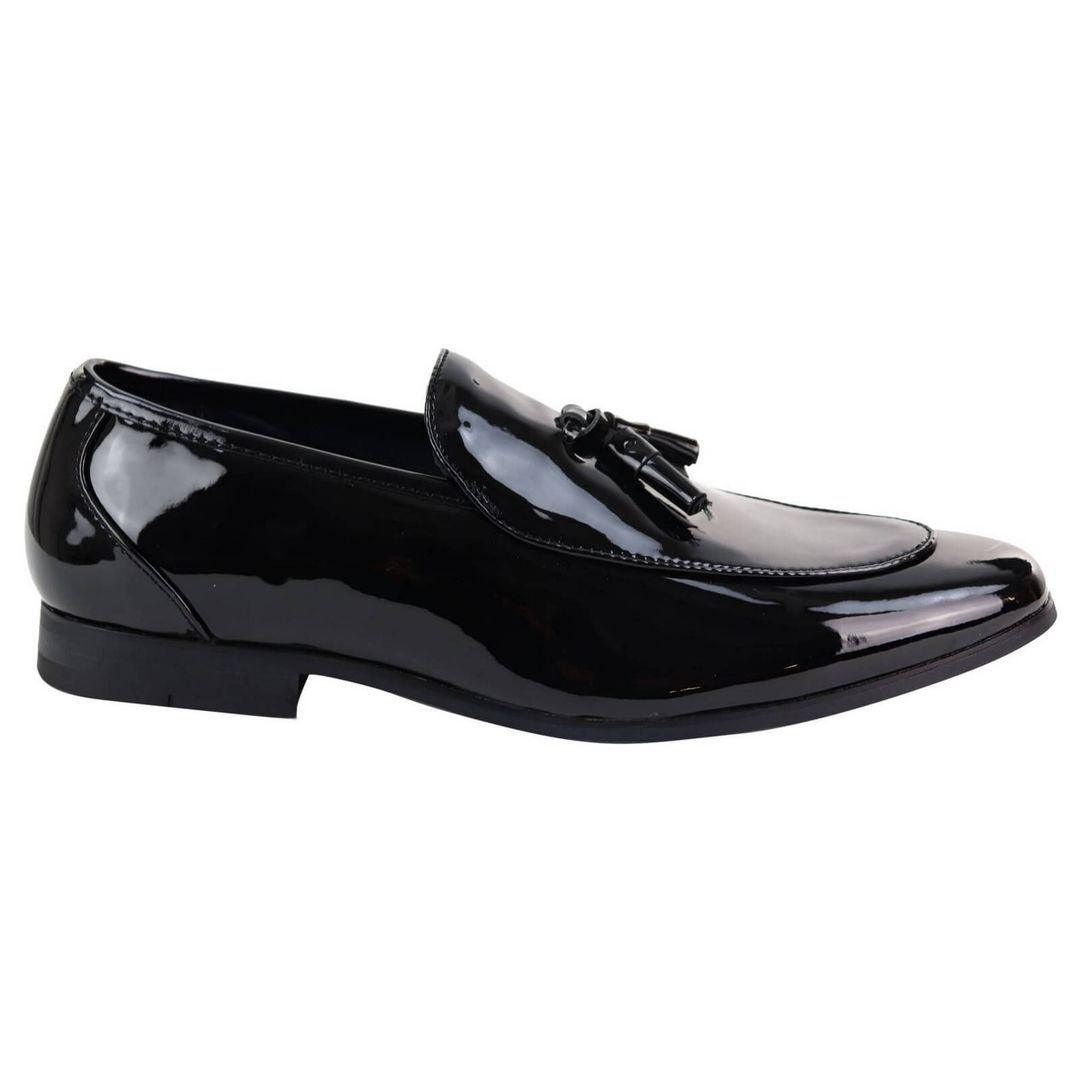 Mens Tassel Slip On Black Shoes Shiny Patent Smart Casual Formal Driving Retro - Knighthood Store