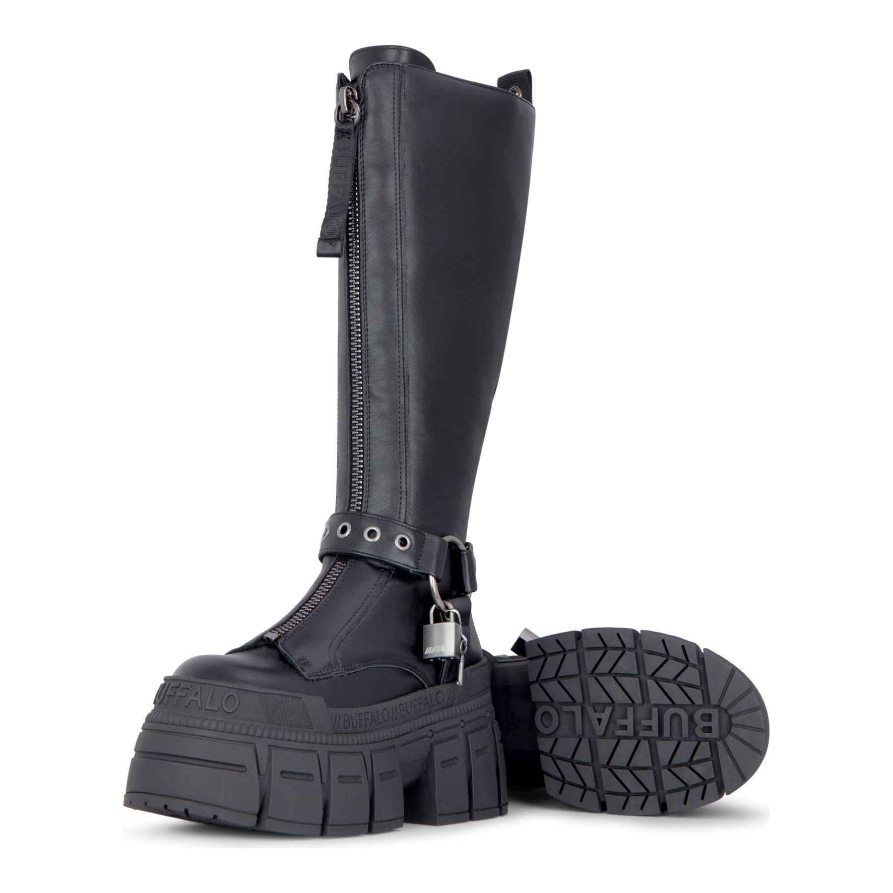 GOSPHER BIKER HI - Women’s Black Platform Knee-High Boots